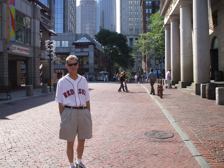 Gary Rubenstein wearing Red Sox jersey